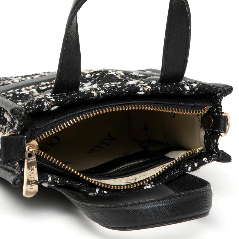 KLEIO Small Tweed Hand Bag with Zipper and Long Sling for Women - Image 4